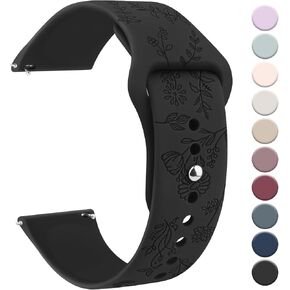 Meliya 20mm 22mm Flower Engraved Watch Bands Quick Release Replacement Wristband, Soft Silicone Bands Waterproof Sport Replacement Straps for Women Men