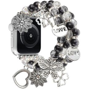 أساور ساحرة مطرزة متوافقة مع سوار ساعة Apple 38 مم 40 مم 41 مم للنساء، حزام معصم بديل قابل للتمدد مصنوع يدويًا لسلسلة iWatch 8 7 6 5 4 3 2 1 SE in Kuwait