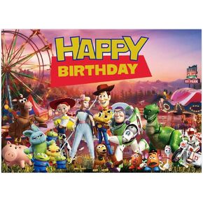 7X5 FT Toy Cartoon Story Backdrop for Photography Happy Birthday Banner Party Decorations for Boys and Girls Photoshooting Indoor and Outdoor