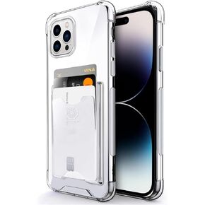 Shields Up Designed for iPhone 14 Pro Case, Minimalist Wallet Case with Card Holder (3 Cards) and Ring Kickstand/Stand, [Drop Protection] Slim Protective Cover for iPhone 14 Pro (6.1 inch) - Clear
