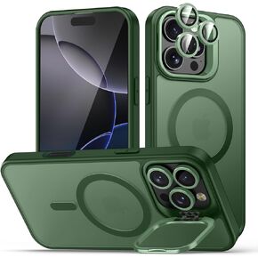 for iPhone 16 Pro Max Case, Compatible with MagSafe，Built-in Camera Ring Stand，with Individual Camera Cover, Translucent Matte Military-Grade Drop Protection Magnetic Case, Purple