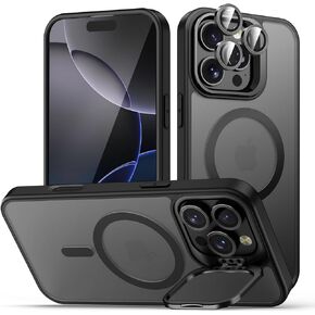 for iPhone 16 Pro Max Case, Compatible with MagSafe，Built-in Camera Ring Stand，with Individual Camera Cover, Translucent Matte Military-Grade Drop Protection Magnetic Case, Purple