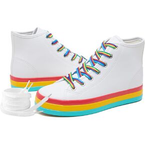 Uoidru Women's Fashion Sneakers High Top Shoes PU Leather White Tennis Shoes Women Casual Walking Rainbow Sneakers for Women