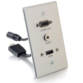 لوحة حائط C2G Legrand VGA 3.5 مم، تمر عبر لوحة الحائط مع مدخلات الكمبيوتر والصوت، لوحة حائط من الألومنيوم المصقول، لوحة حائط VGA، عدد 1، C2G 40506