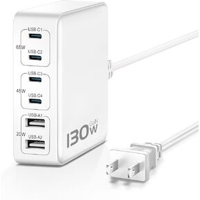 كتلة شاحن USB C من MSTJRY، محطة شحن USB C بقدرة 130 واط GaN لأجهزة متعددة Apple iPhone iPad، 4C2A(C1/C2 65W +C3/C4 45W) شاحن سطح مكتب سريع 6 منافذ لأجهزة الكمبيوتر المحمول، MacBook Pro/Air، Dell، Surface