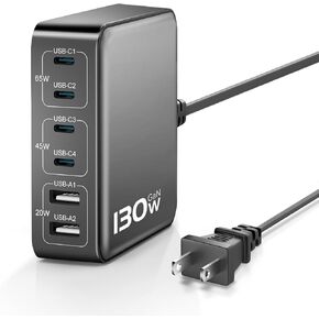 MSTJRY USB C Charger Block, 130W GaN USB C Charging Station for Multiple Devices Apple iPhone iPad, 4C2A(C1/C2 65W +C3/C4 45W) 6 Port Fast Desktop Charger for Laptop, MacBook Pro/Air, Dell, Surface