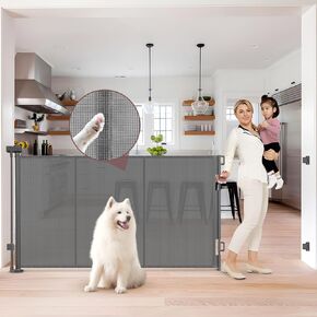 Reinforced 41 Inch Extra Tall Pet Gate 80" Extra Wide Retractable Baby Gate with Support Rods – Prevents Crawling Under, Indoor Extra Tall Baby Gates for Doorways Outdoor Retractable Dog Gate, Gray