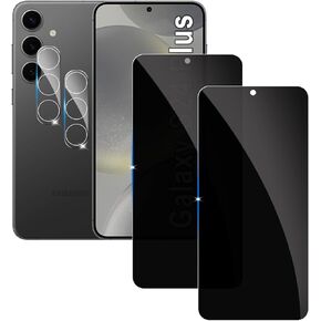 【2+2 Pack】 Privacy Screen Protector for samsung galaxy S24 Plus 9H Tempered Glass Anti-Spy Private Film Compatible for Samsung S24 Plus and (2 Pack) Camera Lens Protector