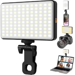 Ultra Clarity Cables 120 LED Portable Selfie Light, Video Conference Lighting with Clip & Camera Tripod Adapter Rechargeable 3000mAh CRI 97+ with 3 Light Modes