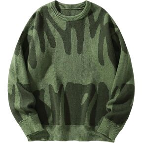 SHENHE Men's Graphic Crewneck Long Sleeve Sweater Drop Shoulder Knit Pullover Sweater Top