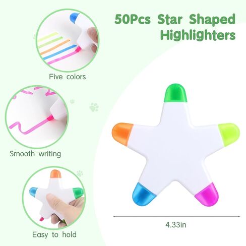 Anjetan Colorful Star Highlighters, 24 Packs Fluorescent Pens 5-In-1 Highlighters for Marking, Drawing, Star-Shaped Aesthetic markers for School, Office Stationery Supplies in Saudi Arabia