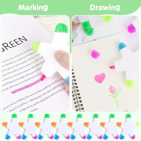 Anjetan Colorful Star Highlighters, 24 Packs Fluorescent Pens 5-In-1 Highlighters for Marking, Drawing, Star-Shaped Aesthetic markers for School, Office Stationery Supplies in Saudi Arabia