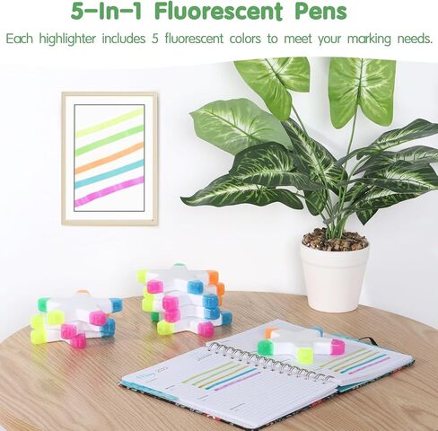 Anjetan Colorful Star Highlighters, 24 Packs Fluorescent Pens 5-In-1 Highlighters for Marking, Drawing, Star-Shaped Aesthetic markers for School, Office Stationery Supplies in Saudi Arabia