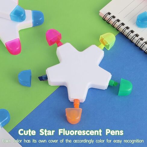 Anjetan Colorful Star Highlighters, 24 Packs Fluorescent Pens 5-In-1 Highlighters for Marking, Drawing, Star-Shaped Aesthetic markers for School, Office Stationery Supplies in Saudi Arabia