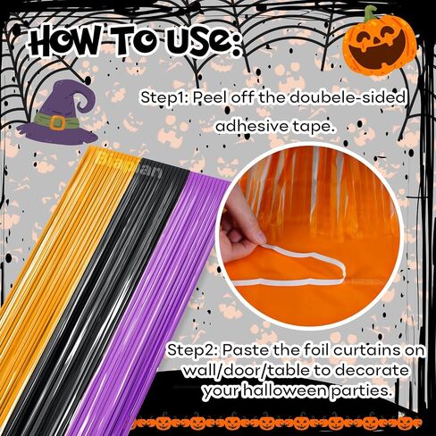 2 Packs Halloween Metallic Tinsel Curtains, Orange Purple Black Foil Fringe Curtains Door Wall Windows Hanging for Home Outdoor Halloween Birthday Party Photo Booth Props Decorations (3.3ft X 6.6ft) in Saudi Arabia