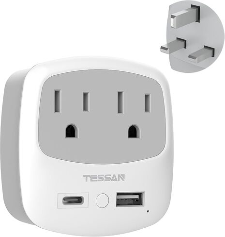 Australia New Zealand Power Plug Adapter, TESSAN Type I Travel Adaptor with 2 Electrical Outlets 2 USB Ports (1 USB C), Power Adapter for US to China Australian Argentina Fiji Cook Islands AU in Saudi Arabia