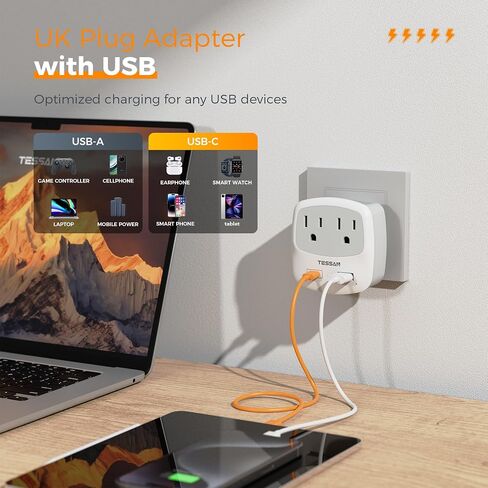 Australia New Zealand Power Plug Adapter, TESSAN Type I Travel Adaptor with 2 Electrical Outlets 2 USB Ports (1 USB C), Power Adapter for US to China Australian Argentina Fiji Cook Islands AU in Saudi Arabia