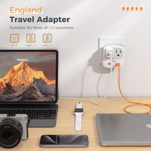 Australia New Zealand Power Plug Adapter, TESSAN Type I Travel Adaptor with 2 Electrical Outlets 2 USB Ports (1 USB C), Power Adapter for US to China Australian Argentina Fiji Cook Islands AU in Saudi Arabia