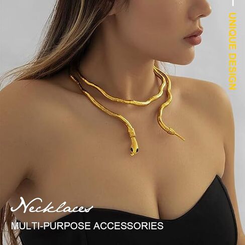 عقد TWINKLEDE ذهبي على شكل ثعبان وقلادة مرنة متعددة الأغراض للنساء in Kuwait