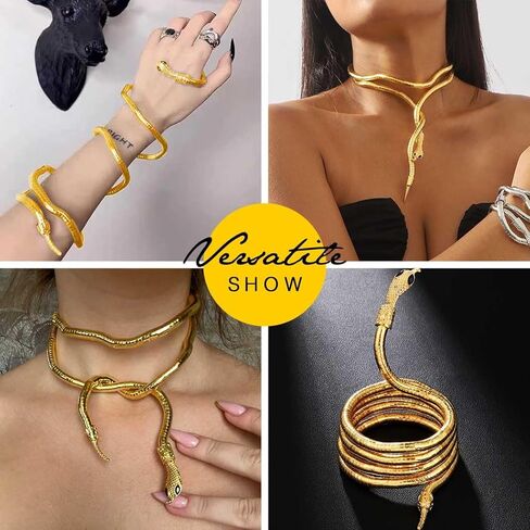 عقد TWINKLEDE ذهبي على شكل ثعبان وقلادة مرنة متعددة الأغراض للنساء in Kuwait
