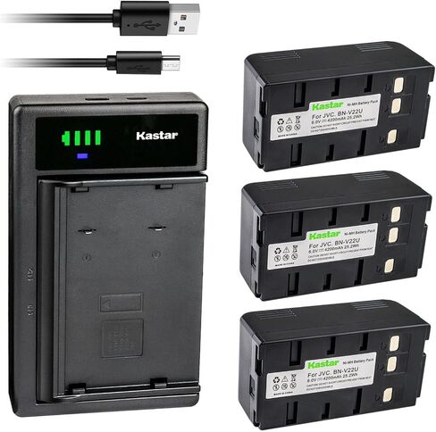 بطارية Kastar مكونة من قطعتين وشاحن USB ذكي بديل لـ JVC GR-AX25 GR-AX250 GR-AX255 GR-AX25U GR-AX26U GR-AX270 GR-AX30 GR-AX30U GR-AX300U GR-AX310 GR-AX310U GR-AX33 GR-AX33U GR-AX34U GR-AX35 in Kuwait