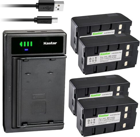 بطارية Kastar مكونة من قطعتين وشاحن USB ذكي بديل لـ JVC GR-AX25 GR-AX250 GR-AX255 GR-AX25U GR-AX26U GR-AX270 GR-AX30 GR-AX30U GR-AX300U GR-AX310 GR-AX310U GR-AX33 GR-AX33U GR-AX34U GR-AX35 in Kuwait