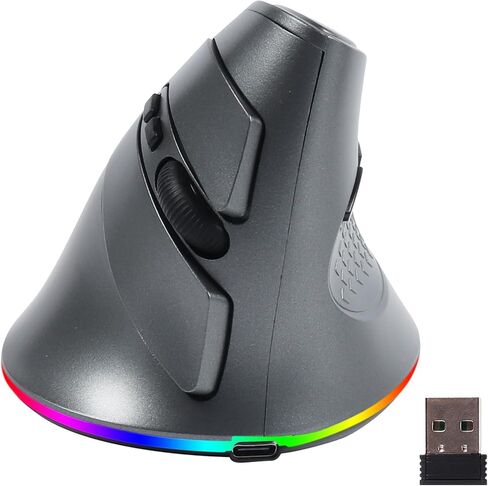 Wireless Mouse, Vertical Ergonomic Mouse 2.4G Bluetooth Dual Mode 3 DPI Rechargeable Connect Multiple Devices Vertical Mouse 6 Buttons and RGB Lights Suitable for PC Laptop Computer(Black) in Saudi Arabia