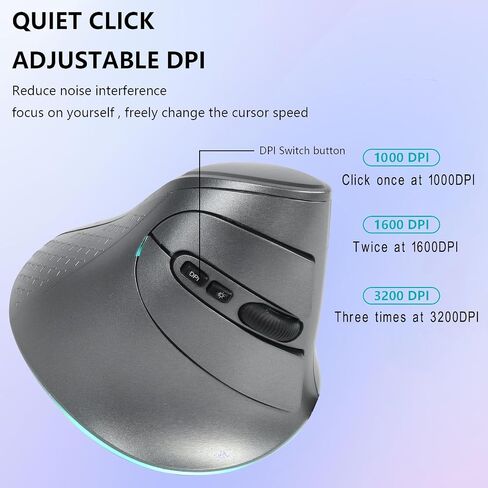 Wireless Mouse, Vertical Ergonomic Mouse 2.4G Bluetooth Dual Mode 3 DPI Rechargeable Connect Multiple Devices Vertical Mouse 6 Buttons and RGB Lights Suitable for PC Laptop Computer(Black) in Saudi Arabia
