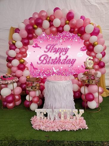 Pink Flash Birthday Backdrop 7x5FT Hot Pink Shining Sequins Happy Birthday Photography Background for Women Princess Girl Sweet 16 18th 21st 30th 40th Birthday Party Decorations Photo Props in Saudi Arabia
