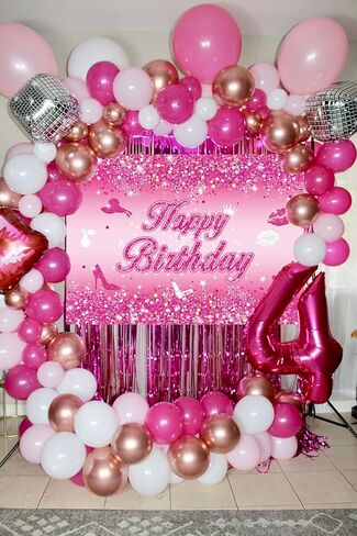 Pink Flash Birthday Backdrop 7x5FT Hot Pink Shining Sequins Happy Birthday Photography Background for Women Princess Girl Sweet 16 18th 21st 30th 40th Birthday Party Decorations Photo Props in Saudi Arabia