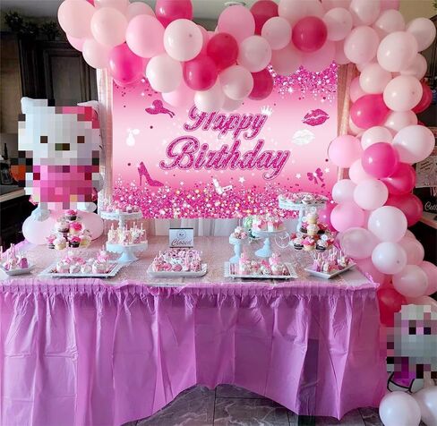 Pink Flash Birthday Backdrop 7x5FT Hot Pink Shining Sequins Happy Birthday Photography Background for Women Princess Girl Sweet 16 18th 21st 30th 40th Birthday Party Decorations Photo Props in Saudi Arabia