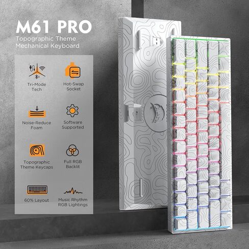 60% Percent Keyboard, Topographic Theme Keyboard, XVX M61 Pro Bluetooth/2.4GHz/USB-C Wireless Mechanical Gaming Keyboard, Hot Swappable Keyboard, Pre-lubed Switch Custom Keyboard RGB for Mac/Win in Saudi Arabia