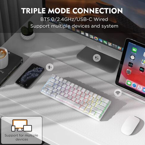 60% Percent Keyboard, Topographic Theme Keyboard, XVX M61 Pro Bluetooth/2.4GHz/USB-C Wireless Mechanical Gaming Keyboard, Hot Swappable Keyboard, Pre-lubed Switch Custom Keyboard RGB for Mac/Win in Saudi Arabia
