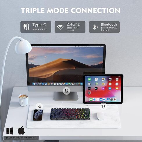 60% Percent Keyboard, Topographic Theme Keyboard, XVX M61 Pro Bluetooth/2.4GHz/USB-C Wireless Mechanical Gaming Keyboard, Hot Swappable Keyboard, Pre-lubed Switch Custom Keyboard RGB for Mac/Win in Saudi Arabia
