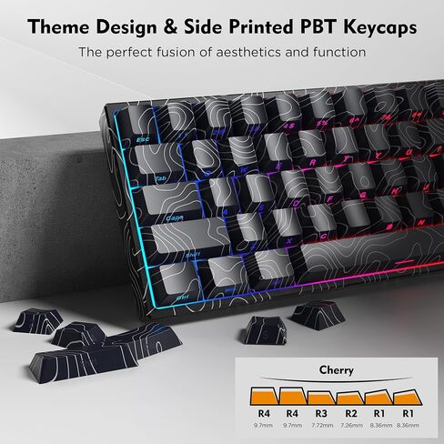 60% Percent Keyboard, Topographic Theme Keyboard, XVX M61 Pro Bluetooth/2.4GHz/USB-C Wireless Mechanical Gaming Keyboard, Hot Swappable Keyboard, Pre-lubed Switch Custom Keyboard RGB for Mac/Win in Kuwait