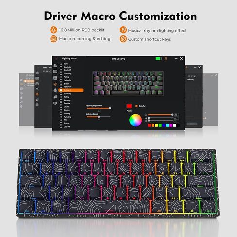 60% Percent Keyboard, Topographic Theme Keyboard, XVX M61 Pro Bluetooth/2.4GHz/USB-C Wireless Mechanical Gaming Keyboard, Hot Swappable Keyboard, Pre-lubed Switch Custom Keyboard RGB for Mac/Win in Kuwait