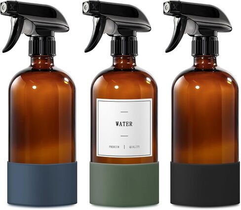 GMISUN Glass Spray Bottles for Cleaning, Spray Bottles for Cleaning Solutions 16oz, Reusable Spray Bottle for Plants, 4Pack Clear Cleaning Spray Bottle - 4 No Leak Nozzles, Silicone Sleeve, Labels in Saudi Arabia