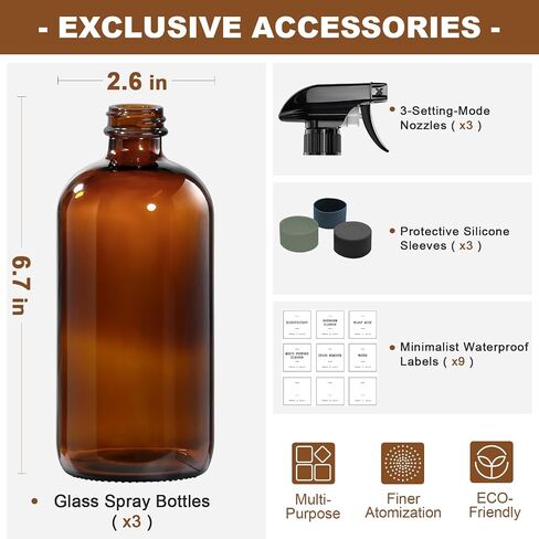 GMISUN Glass Spray Bottles for Cleaning, Spray Bottles for Cleaning Solutions 16oz, Reusable Spray Bottle for Plants, 4Pack Clear Cleaning Spray Bottle - 4 No Leak Nozzles, Silicone Sleeve, Labels in Saudi Arabia