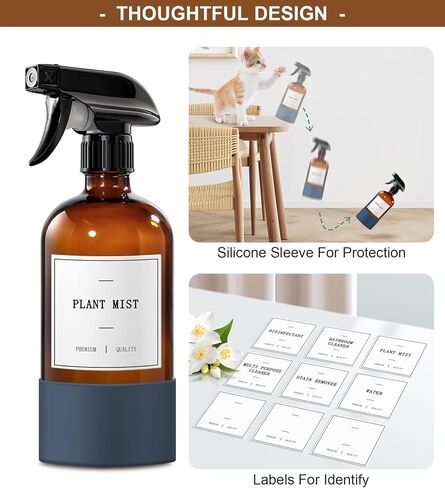 GMISUN Glass Spray Bottles for Cleaning, Spray Bottles for Cleaning Solutions 16oz, Reusable Spray Bottle for Plants, 4Pack Clear Cleaning Spray Bottle - 4 No Leak Nozzles, Silicone Sleeve, Labels in Saudi Arabia