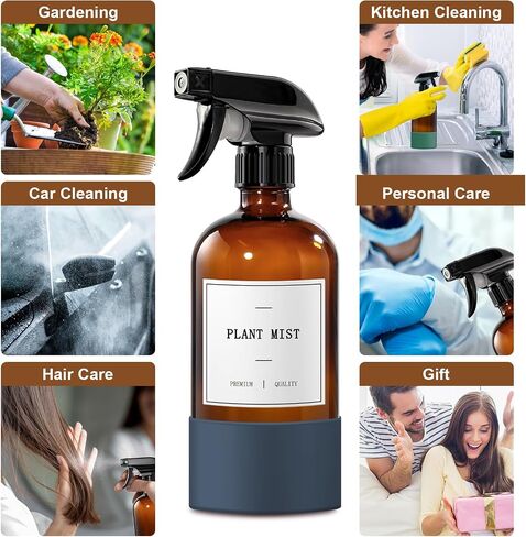 GMISUN Glass Spray Bottles for Cleaning, Spray Bottles for Cleaning Solutions 16oz, Reusable Spray Bottle for Plants, 4Pack Clear Cleaning Spray Bottle - 4 No Leak Nozzles, Silicone Sleeve, Labels in Saudi Arabia