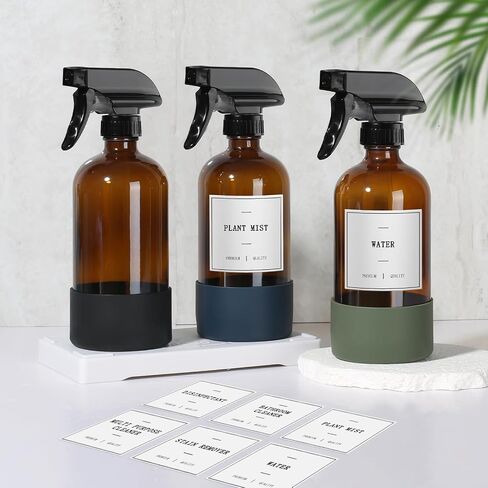 GMISUN Glass Spray Bottles for Cleaning, Spray Bottles for Cleaning Solutions 16oz, Reusable Spray Bottle for Plants, 4Pack Clear Cleaning Spray Bottle - 4 No Leak Nozzles, Silicone Sleeve, Labels in Saudi Arabia