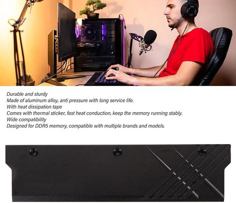 غرفة تبريد ذاكرة DDR من سبائك الألومنيوم، غرفة تبريد MEO PMOAB H Cooler DDR، غرفة تبريد مياه بديلة لذاكرة الكمبيوتر لذاكرة DDR5، قطعتان (أسود) in Kuwait