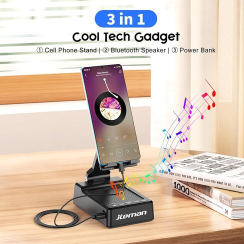 JTEMAN Gifts for Men Women,Adjustable Cell Phone Stand with Bluetooth Speaker and Charging Function,Cool Tech Gadgets Gift Idea for Dad Mom Birthday in Kuwait
