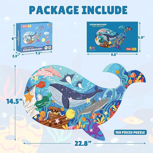 ELX 153 Piece Sea Turtle Jigsaw Puzzle for Kids 4-10, Seaworld Floor Puzzle for Preschool Learning (21.42 X 16.42 in) in Saudi Arabia