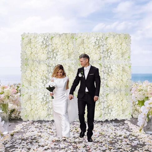 White Flower Wall Backdrop 12 Pack Artificial Flower Wall Panel Floral Backdrop Decoration Rose Wall for Bridal Shower Wedding Anniversary Birthday Party in Saudi Arabia