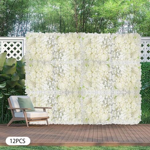 White Flower Wall Backdrop 12 Pack Artificial Flower Wall Panel Floral Backdrop Decoration Rose Wall for Bridal Shower Wedding Anniversary Birthday Party in Saudi Arabia