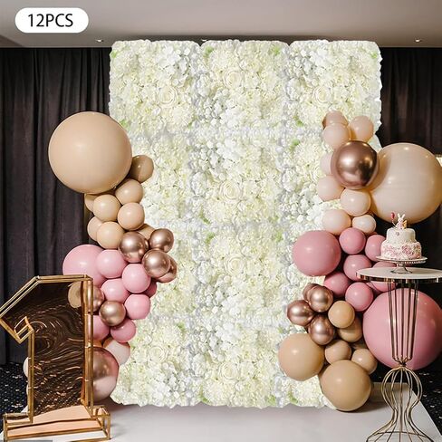 White Flower Wall Backdrop 12 Pack Artificial Flower Wall Panel Floral Backdrop Decoration Rose Wall for Bridal Shower Wedding Anniversary Birthday Party in Saudi Arabia