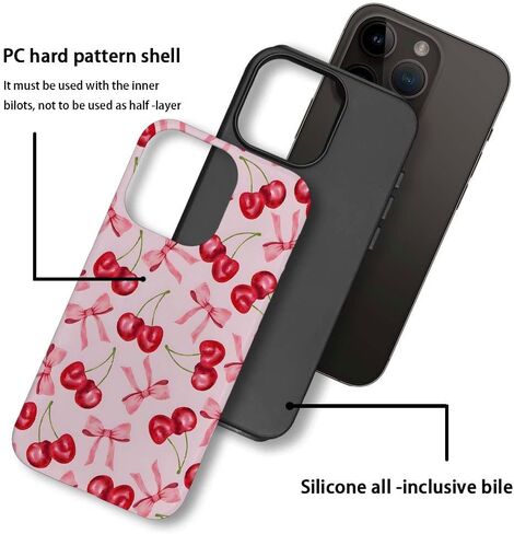 Case Compatible with for iPhone 15 Plus,Pink Cherry Fruit Ribbon Bow Phone Case Drop Protection,Soft Shockproof for Girl Women Boy Men,Case for iPhone 15 Plus in Saudi Arabia