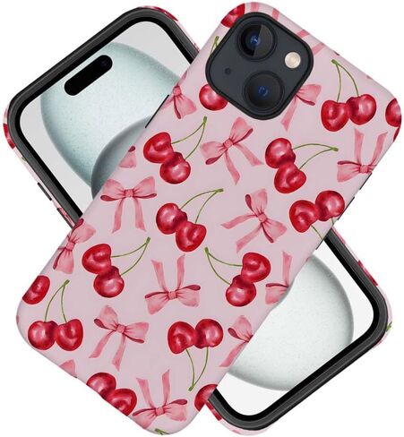 Case Compatible with for iPhone 15 Plus,Pink Cherry Fruit Ribbon Bow Phone Case Drop Protection,Soft Shockproof for Girl Women Boy Men,Case for iPhone 15 Plus in Saudi Arabia