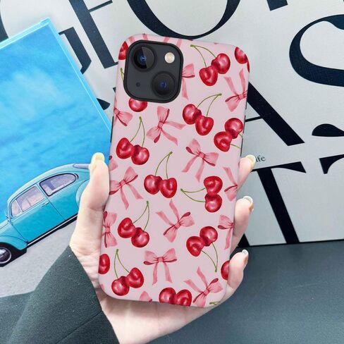 Case Compatible with for iPhone 15 Plus,Pink Cherry Fruit Ribbon Bow Phone Case Drop Protection,Soft Shockproof for Girl Women Boy Men,Case for iPhone 15 Plus in Saudi Arabia